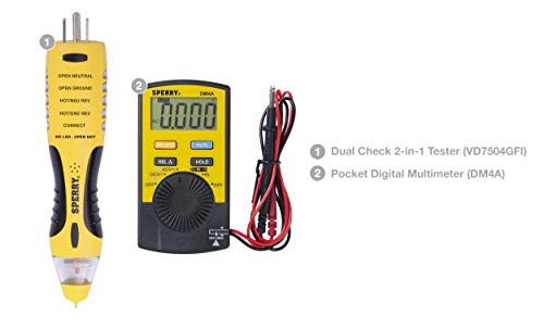 Sperry Instruments ESK3 Dualcheck 2-in-1 Pocket Digital Multimeter Tester Kit, Yellow
