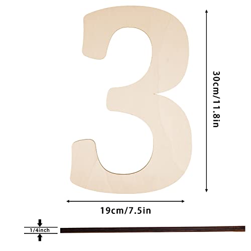 12 Inch Wooden Numbers 3, Large Wood Numbers Cutout for DIY Crafts - color: 3, size: 12 Inch