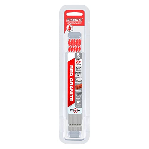 Diablo SPEEDemon Red Granite Carbide Tipped Hammer Drill Bit - 5-Pack - size: 1/4" x 6"