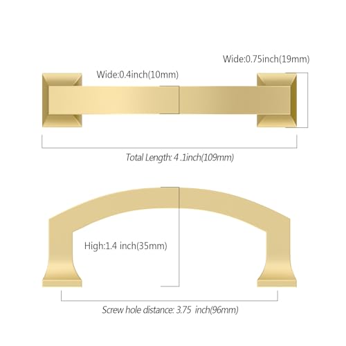 Asidrama 10 Pack 3.75 Inch(96mm) Brushed Gold Kitchen Cabinet Handles, Cabinet Pulls Kitchen Cabinet Hardware for Cupboard Drawer Pulls - color: Brushed Gold, size: 3.75" Hole Center, style: 10 Pack