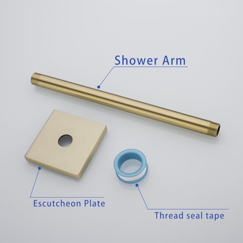 Wall Mounted Stainless Steel Shower Head Extension Arm Bathroom Accessories 12 Inch Brushed Gold,SW-91038-12BG-SQ. - color: Right Angled Square Flange-12" Brushed Gold