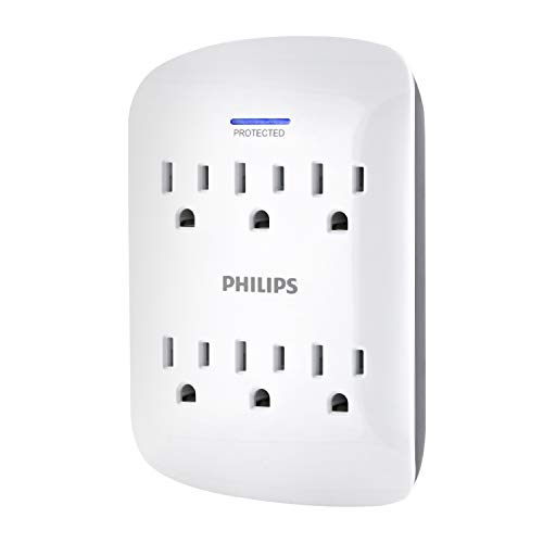 Philips 6-Outlet Extender Surge Protector, Wall Tap, 900 Joules, 3-Prong - size: 1 Pack