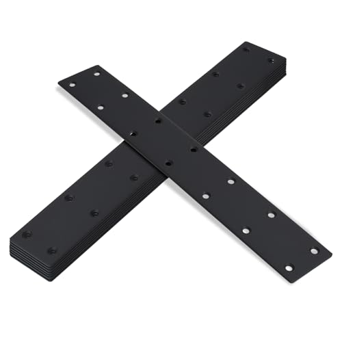 8 Pack 12-3/4”Long Flat Mending Plate Black Stainless Steel, 14 Counter Sunk Screw Holes, 1.97” Wide, Joint Straight Bracket Braces Straps Repairing Supporting Backing Connector