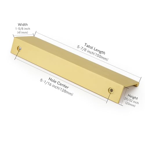Rergy 10 Pack 5" Cabinet Pulls Brushed Brass Finger Pulls for Cabinets - color: Matte Gold, size: Hole Center: 5in(128mm)