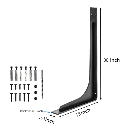 30 INCH x 18 INCH Shelf Brackets,L Shelf Brackets,Vertical Angle, Premium Alloy Metal Heavy Duty Shelf Bracket, high Strength Mounting Hardware Included, Corner Brace Joint,Pack of 2. - size: 30 INCH x 18 INCH (L Beam)