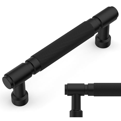 Amerdeco 10 Pack Matte Black knurled Cabinet Pulls 3.75" | Drawer Pulls Cabinet Hardware Kitchen Cabinet Handles for Bathroom ZH0072 - color: Matte Black, size: 3.75" hole center