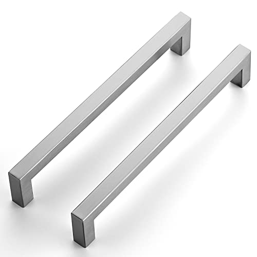 Ravinte Brushed Nickel Square Cabinet Handles & Pulls 7-1/2 Inch 10 Pack - size: 8 in (7-1/2 in Hole Center)