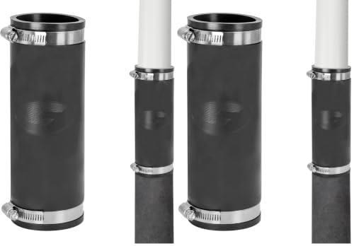 Fernco XL 1056-1502 1-1/2 in Flexible Pipe Coupling, Extra-Long 6.88 in DWV Sewer/Drain Connector, Fits OD 1.65–2.00 in, Cast Iron/PVC/Lead/Steel (Pack of 2) - size: 1.5" to 1.5" (Pack of 2)