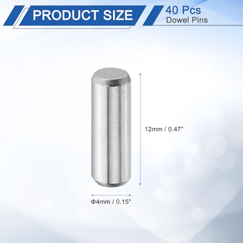 uxcell 40 Pcs 4 mm x 12 mm Dowel Pins, 316L Stainless Steel Cylindrical Dowel Pins Shelf Support Peg Pin Rod Fasten Elements Metal Shelf Pegs Silver Tone - size: 4 mm x 12 mm