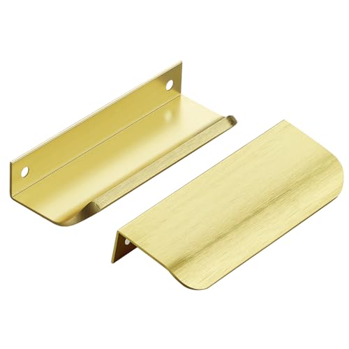 Ravinte Hardware Gold Cabinet Handles Finger Edge Pulls 4 Inch CC 10 Pack - color: Gold, size: 102mm/4" Overall Length