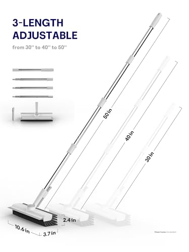 3 in 1 Floor Scrub Brush with Long Handle, Multi-Angle Swivel Head - color: White