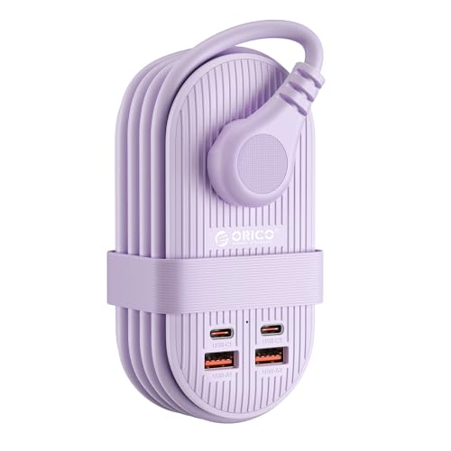 ORICO 65W GaN Travel Power Strip, 7 in 1 Charging Station(3AC,4 USB Ports) - color: Purple