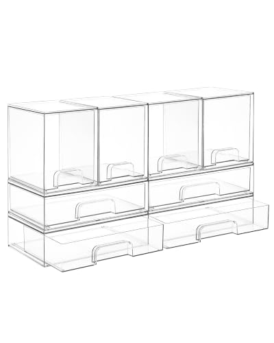 Vtopmart Clear Stackable Storage Drawers Set of 8, Plastic Organizer Bins - style: 4 High+4 Wide