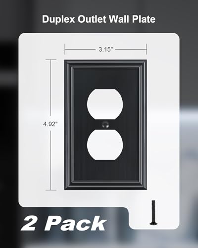 2-Pack Zinc Alloy Single Duplex Outlet Cover Plate, Solid Receptacle Cover - color: Black, size: 1 Duplex 2PK