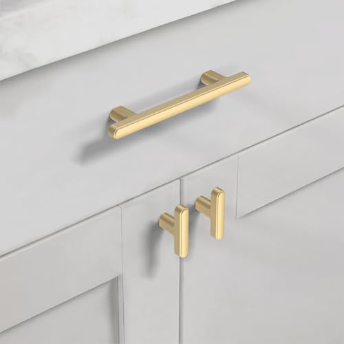 Asidrama 10 Pack 3.75 Inch(96mm) Brushed Gold Kitchen Cabinet Handles, Cabinet Pulls Kitchen Cabinet Hardware for Cupboard Drawer Pulls - color: Brushed Gold, size: 3.75" Hole Center, style: 10 Pack