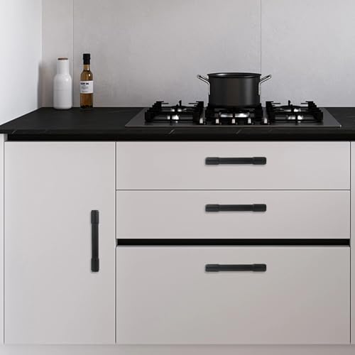 10 Pack 3-3/4 Inch(96mm) Kitchen Cabinet Handles Matte Black Cabinet Pulls Alloy Drawer Pulls Solid Cabinet Hardware - color: Matte Black, size: 3-3/4'' Hole Center(96mm)