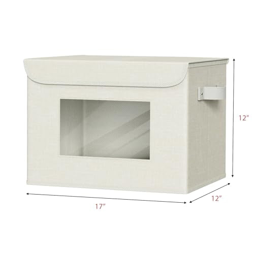 Univivi Fabric Storage Bins with Lids for Clothes 4 Pack, Beige Linen - color: Linen Beige