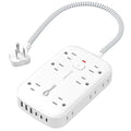 1FT Flat Multi Plug Extender 12 AC Outlets with 6 USB Wall Charger(3 USB C) - size: 1 FT, style: 12AC+3U3C