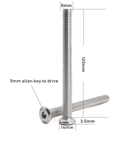 6pcs M8 x 120mm Rivet Countersunk Socket Cap Allen Head Bolts Screws Connecting for Furniture, 304 Stainless Steel - size: 6pcs M8 x 120mm