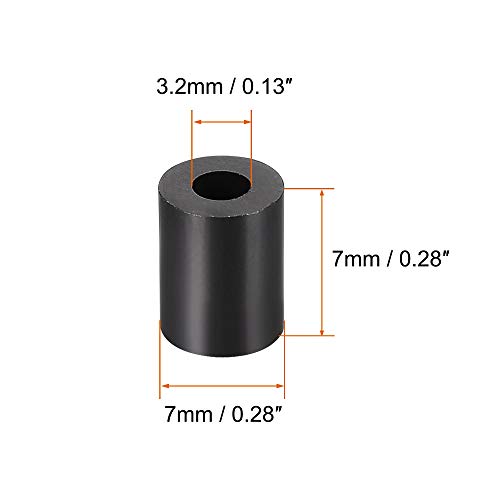 uxcell Nylon Round Spacer Washer 3.2mm ID 7mm OD 7mm Height for M3 Screws Black 100Pcs - size: 3.2mmx7mmx7mm