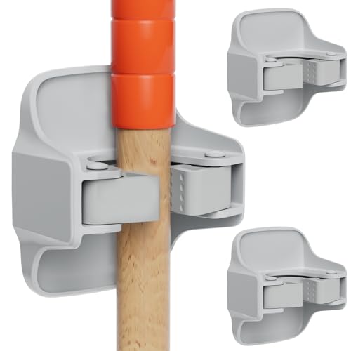 reliahom Broom Holder Wall Mount Mop Grippers organizer wall hanging, 3Pack - color: Gray, size: 3 Pack 1Rack