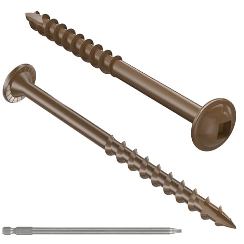#8 Pocket Hole Screws 2-1/2 Inch, 100Pcs Coarse Thread Wood Screws, Square Drive, Washer Head, 4-Layer Coating, Drive Bit Included (Brown) - color: Brown, size: #8 x 2-1/2"