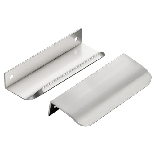 Brushed Nickel Cabinet Handles Finger Edge Pulls 4 Inch CC 10 Pack - color: Silver, size: 102mm/4" Overall Length
