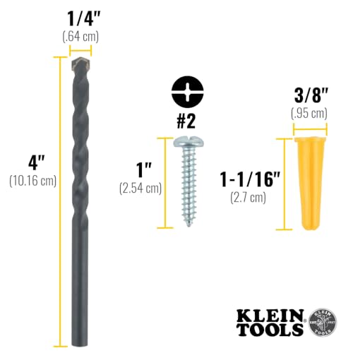 Klein Tools 53729 Conical Anchor Kit, 100 Anchors, 100 #2 Phillips, 1/4 Inch Masonry Drill Bit, Drywall and Masonry - size: 100 Count (Pack of 1)
