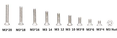 300Pcs Metric M3 Stainless Steel Phillips Countersunk/Flat Head Machine Screws Nuts Assortment Kit- M3x 4mm/ 6mm/ 8mm/ 10mm/ 12mm/ 14mm/ 16mm/ 18mm/ 20mm - size: M3
