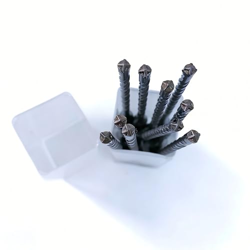 SDS Plus Masonry Drill Bit Set, 7pcs 6.3in (160mm) Rotary Hammer Drill Bits with Storage Case 4-Cutter Cross Tip Double Thread Tungsten Steel Concrete Drill Bit for Concrete, Brick, Stone, Walls