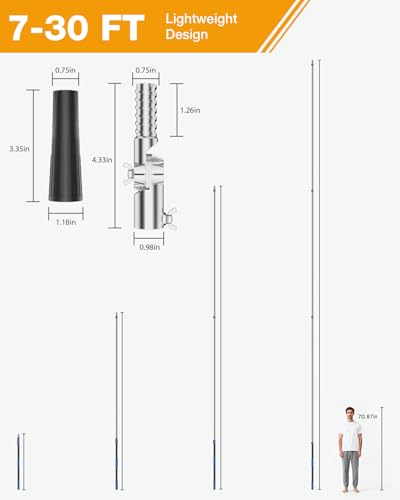 Telescoping Pole, 7-30 Ft with Joint Angle & Squeegee Adaptor, Aluminum Telescopic Paint Roller Extension Pole & Extendable Pole, Anti-Slip Foam Grip, Multi-Purpose Gutter Window Dust Cleaning Pole - size: 30 FT