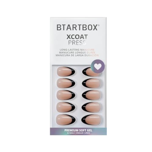 BTArtbox Press On Nails, Black French, Short Almond, Black Nude, 32Ct - color: A-Black French