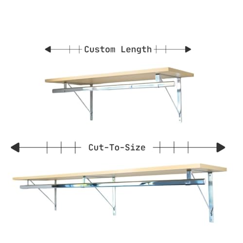 Custom Cut-to-Size Premium Wall-Mounted Shelf with Rod and Bracket Kit. 3/4" Thick Shelves, 14 inches deep. Customize the Length from 16" up to 72". - color: Maple - Chrome, size: 16 - 44