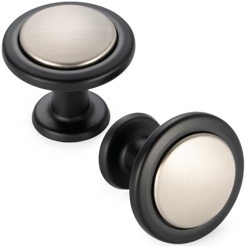 KOOFIZO 10 Pack Nickel & Black Cabinet Knobs, Round Single Hole Pulls 1960s - color: Brushed Nickel + Black, size: Knob 1 - 10Pcs, style: Round