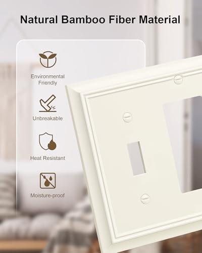 2-Pack Bamboo Fiber Combo Toggle/Decorator Light Switch Cover Plate - color: Light Almond, size: 1 Toggle/1 Decorator 2PK