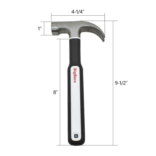 Big Horn 15153 8 Oz Mini Claw Hammer with Rubber Coated Handle & Magnetic Nail Starter