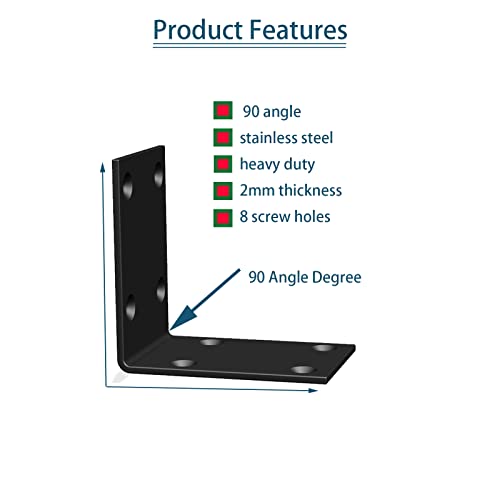 Black Stainless Steel Corner Bracket L Brackets Metal Corner Brace - size: 2.8x2.8x2