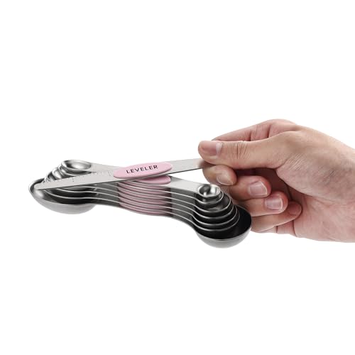 Spring Chef Stainless Steel 8 Magnetic Measuring Spoons Set, Pink Lemonade - color: Pink Lemonade, size: 1-Pack
