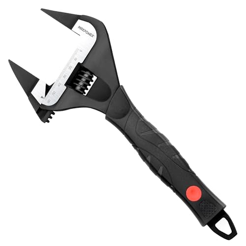 MAXPOWER 12-inch Slim Jaw Adjustable Wrench, Extra Thin Jaw Wide Opening Adjustable Wrench, Dual Scale with Metric and SAE, Soft Grip Handle - size: 12"