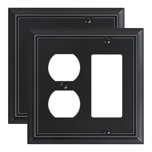 2-Pack Natural Bamboo Fiber Combo Duplex/Decorator Outlet Cover Plate - color: Matte Black, size: 1 Duplex/1 Decorator 2PK