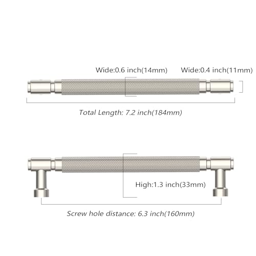 Asidrama 10 Pack Brushed Satin Nickel Cabinet Handles Cabinet Pulls Knurled Kitchen Cabinet Handles, Cabinet Pulls Kitchen Cabinet Hardware for Cupboard Drawer Pulls - color: Brushed Satin Nickel, size: 6.3" Hole Center, style: 10 Pack