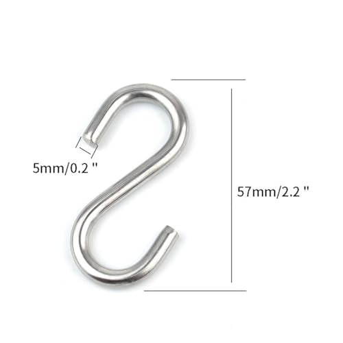 15 Pack Heavy Duty Stainless Steel S Shaped Hooks 2.2 Inch Long 1/5 Inch Thickness S Metal Hooks