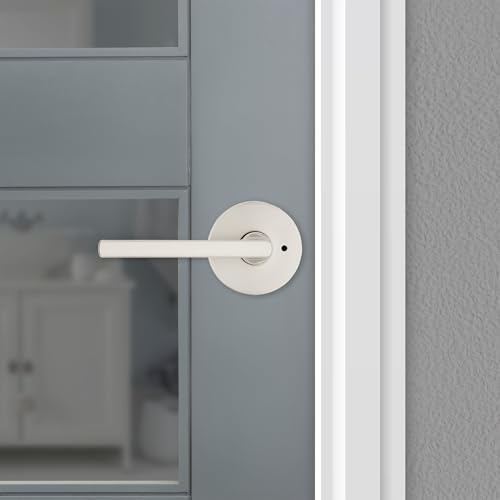 Kwikset Halifax Interior Privacy Door Handle with Lock, Round Lever for Bathroom and Bedroom, Satin Nickel Reversible Keyless Push Button Lock Door Lever, with Microban Protection - color: Satin Nickel, size: 1 Pack