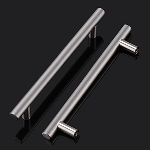 Probrico 5 Pack|Brushed Nickel T Bar Cabinet Pulls Stainless Steel Kitchen Cabinet Drawer Handles, 6-1/3 inch Hole Centers, Euro T Bar Pulls - color: Brushed Nickel, size: hole center 6-3/10"