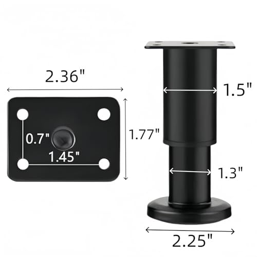4Pcs Black Adjustable 3.1-4.7 Inch Metal Furniture Legs for Cabinet Sofa - color: Black, size: 3.1"- 4.7"-Set of 4