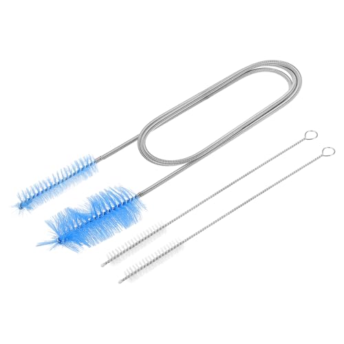 HARFINGTON 3pcs Flexible Long Drain Brush Straw Cleaner Set 35.43" Stainless Steel Double Ended Hose Brush with 8" Nylon Long Tube Pipe Cleaning for Fish Tank Sink Pipe, Blue - color: Blue, size: 90cm
