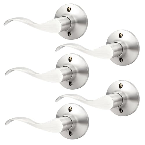 GOBEKOR 5 Pack Single Dummy Lever Door Handle Satin Nickel Wave Left-Handed Door Levers Single Side Non-Turning Door Handle for Pantry - size: Left-Handed Dummy Lever