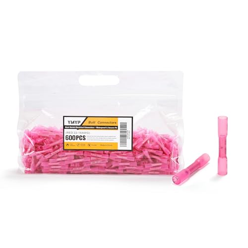 600PCS Butt Connectors Heat Shrink - Red 22-16 AWG Electrical Connections - Tinned Red Copper 0.7mm - Automotive Marine Stereo Boat Crimps - Waterproof and Insulated - size: Red AWG 22-16