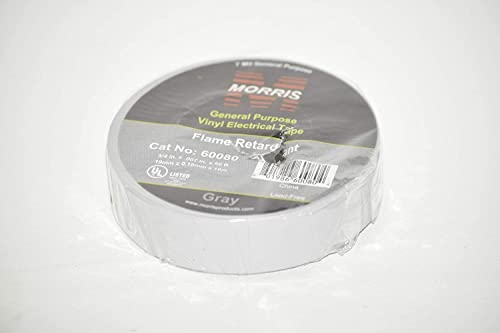 Morris 60080 Gray Vinyl Plastic Electrical Tape, 7 mil, PVC, 66' Length, 3/4" Width, 10-Pack - color: Gray, style: 10-Pack