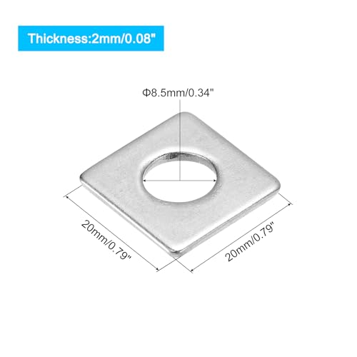 uxcell Square Washer, 25Pcs M8x20x20x2mm 304 Stainless Steel Square Plate Washers Flat Pad Spacer Gasket for Hardware Fastener - size: M8x20x20x2mm